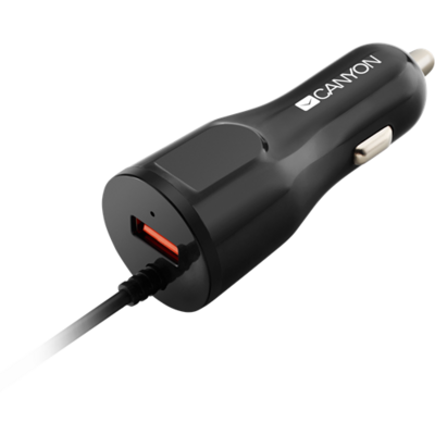 CANYON Autós Töltő, 1 portos, 1xUSB, 5V-2,4A, Beépített Lightning kábellel, fekete - CNE-CCA033B