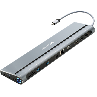 CANYON USB Hub USB-C Multiport, 14-in-1, USB3.0, Audio, VGA, HDMI, Display Port, SD/SDHC, szürke - CNS-HDS09B