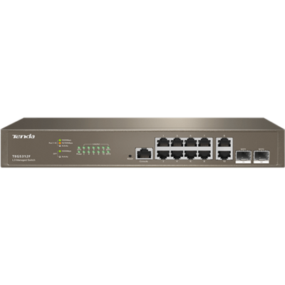 Tenda Switch Vezérelhető - TEG5312F (L3; 10x1Gbps + 2x1G SFP port; rack-mount)