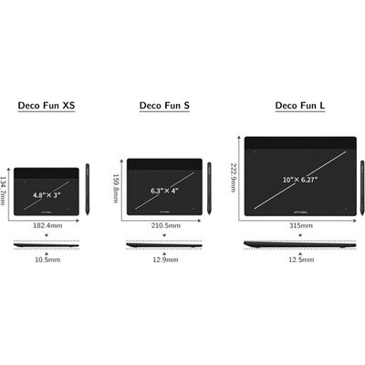 XP-PEN Grafikus tábla - DECO FUN XS_BK (4,8"x3", 5080 LPI, PS 8192, 220 RPS, USB-C) fekete