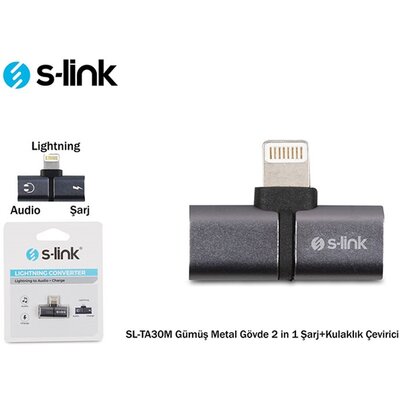 S-Link Átalakító - SL-TA30M (Bemenet: Lightning, Kimenet: 2xLightning, iphone töltés és fejhallgató, fém, szürke)