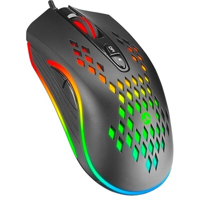 Everest Gamer Egér - SM-G07 METAFOR (6400 DPI, 7gomb, 1,5m harisnyázott kábel,optikai, fekete, RGB LED)