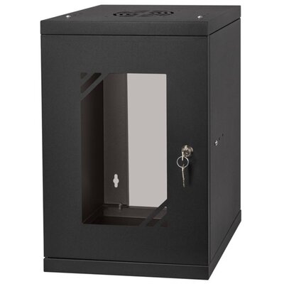 Stalflex RC10-9U-300GB 10" 9U 300 mm mély lapra szerelt fekete üveg ajtós fali rack szekrény