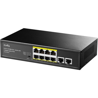 CUDY Switch 8x100Mbps (8xPOE+) + 2x1000Mbps Uplink, Fémházas Asztali, FS1010PG