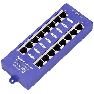 MaxLink 8 Port Gigabit 12V~57V DC PoE Injector