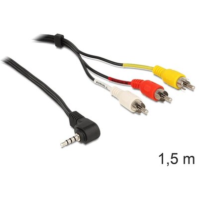 Delock 84504 sztereó jack 3.5 mm 4 pin apa forgatott > 3 x RCA apa 1,5 m kábel