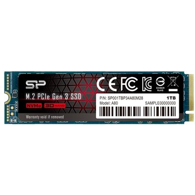 Silicon Power SSD - 1TB A80 (r:3400 MB/s; w:3000 MB/s, NVMe 1.3 támogatás, M.2 PCIe Gen 3x4)