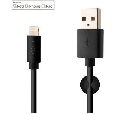 FIXED Data and charging cable with USB/Lightning connectors, 1 meter, MFI certified, 20W Fekete