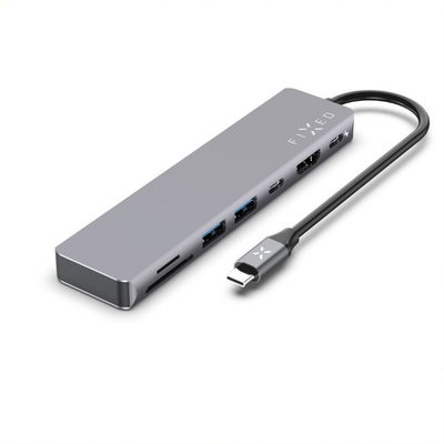 FIXED 7-port aluminum USB-C HUB Card notebooks and tablets Szürke