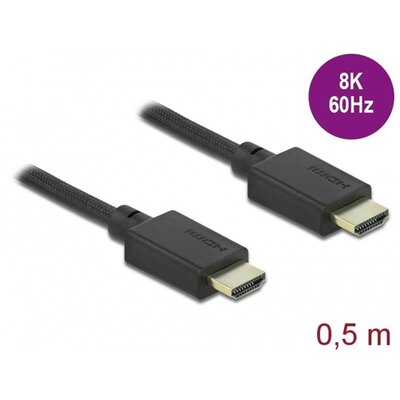 Delock Kábel - 85386 (HDMI apa-apa, Ultra nagy sebességű HDMI kábel 48 Gbps, 8K 60 Hz, 0,5 m)