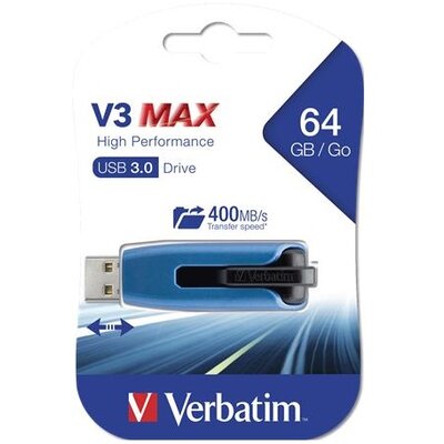 VERBATIM Pendrive, 64GB, USB 3.0, 175/80 MB/sec, "V3 MAX", kék-fekete