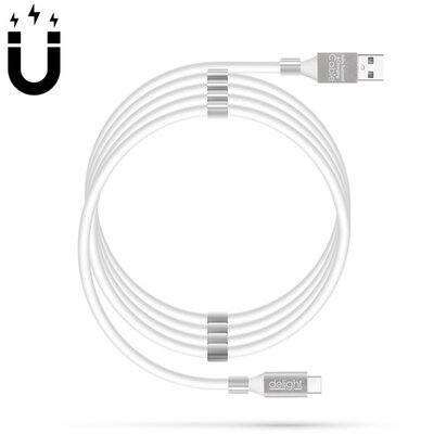 Delight kábel - USB Type-C mágneses adat és töltőkábel, 2A, 1,2m, fehér