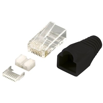 RJ45 Cat6 árnyékolt csatlakozó dugó, fekete, 100db/csomag