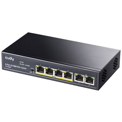 CUDY Switch 6x100Mbps (4xPOE+) + 2x100Mbps Uplink, Fémházas, Asztali, FS1006P