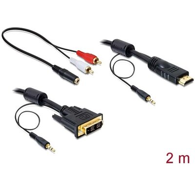 Delock Átalakító Kábel - 84455 (DVI-D(18+1) -> HDMI, apa/apa, hanggal, 2m)