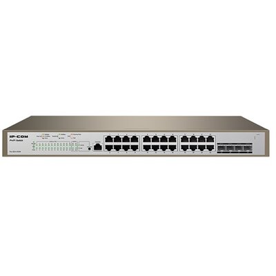 IP-COM Switch Vezérelhető PoE - PRO-S24-410W (24x1Gbps + 4x1Gbps SFP + 1x1Gbps console port; 24 af/at PoE+ port; 370W)