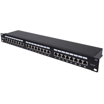 Manhattan Patch panel - CAT6A FTP árnyékolt patch panel, 24 portos, 1U, Fekete