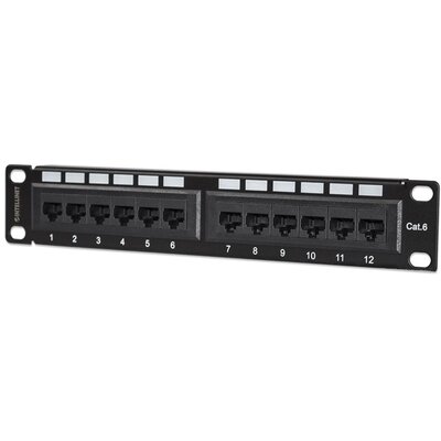 Manhattan Patch panel - CAT6 UTP árnyékolatlan patch panel, 12 portos, 10" 1U, Fekete