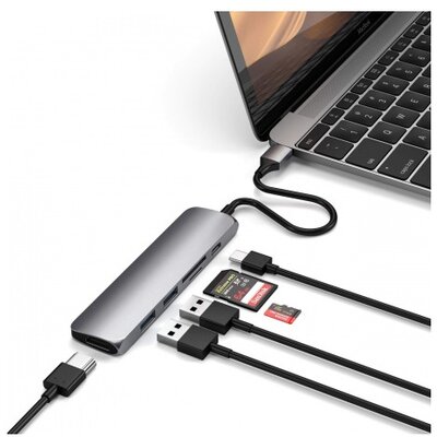 Satechi Type-C Slim Multimedia Adapter V2, 2xUSB/HDMI/MicroSD/USB-C(PD60W) - Space Grey