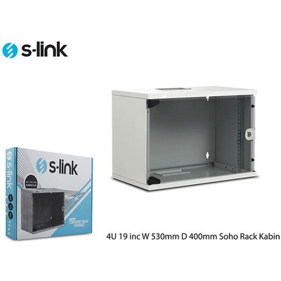 S-Link Rackszekrény - 4U 19" fali kivitel (530x400mm, Flatpack, szürke)