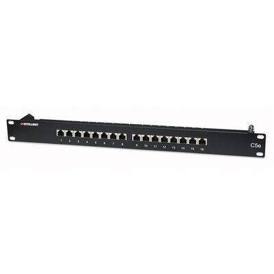 Manhattan Patch panel - CAT5e FTP árnyékolt patch panel, 16 portos, 1U, Fekete