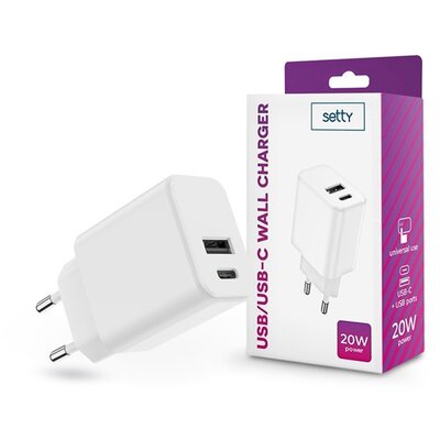 Setty TF-0121 20W Type-C/USB fehér hálózati töltő