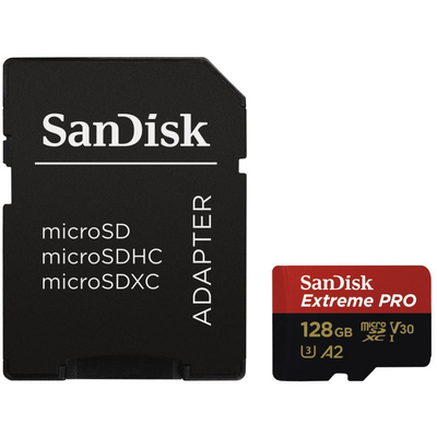 Sandisk 128GB microSDXC Extreme Pro Class 10 UHS-I A2 C10 V30 + adapterrel