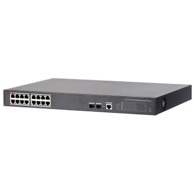 Dahua PFS4218-16GT-240 2x100/1000 (HighPoE/PoE+/PoE)+14x 100/1000 (PoE)+2x SFP uplink 240W menedzselhető PoE switch