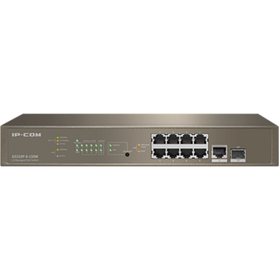 IP-COM Switch Vezérelhető PoE - G5310P-8-150W (L3; 9x1Gbps + 1xSFP port; 8 af/at PoE+ port; 130W; rack-mount)