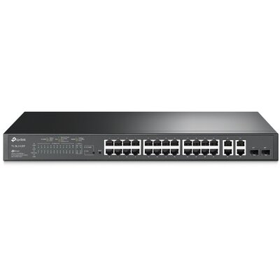 TP-LINK Switch 24x100Mbps (24xPOE) + 4x1000Mbps + 2xGigabit SFP, Menedzselhető, TL-SL2428P