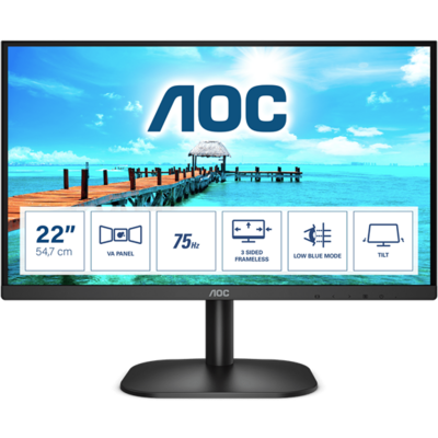 AOC VA monitor 21.5" 22B2H/EU, 1920x1080, 16:9, 250cd/m2, 4ms, VGA/HDMI