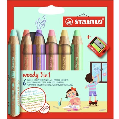 Stabilo woody 3in1 Pastel 6 db/csomag krétaceruza készlet hegyezővel