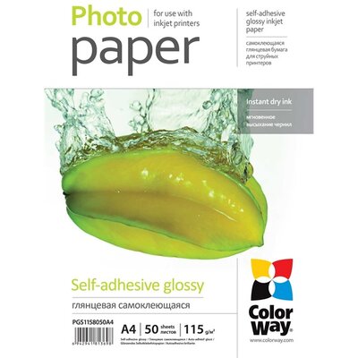 COLORWAY Fotópapír, fényes öntapadó (glossy self-adhesive), 115 - 80g/m2, A4, 50 lap