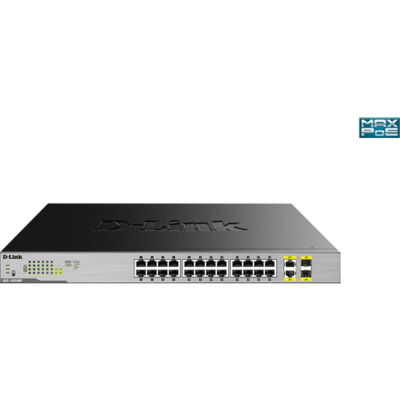 D-LINK Switch 24x1000Mbps(24xPOE) + 2xGigabit kombó SFP Rackes, DGS-1026MP
