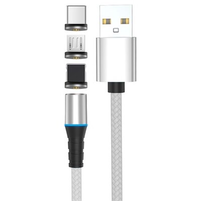 Stansson 1m 3in1 mágneses fejű microUSB/Type-C/Lightning fonott kábel