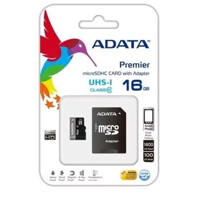 ADATA MicroSD kártya - 16GB microSDHC UHS-I Class10 (R/W: 80/10 MB/s) + adapter