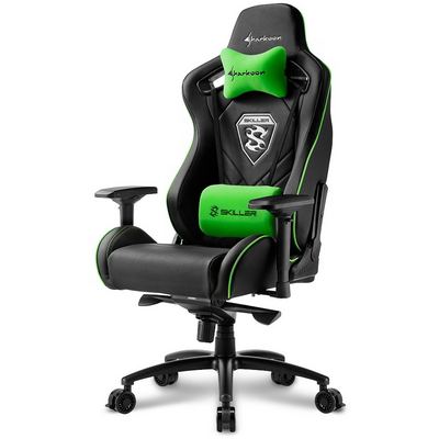 Sharkoon Gamer szék - Skiller SGS4 Black/Green (állítható háttámla/magasság; 4D kartámasz; PVC; aluminium talp; 150kg-ig