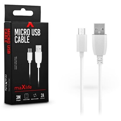 Maxlife TF-0077 3m USB-microUSB fehér adat- és töltőkábel