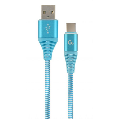 Gembird CC-USB2B-AMCM-1M-VW Premium cotton braided Type-C USB charging and data cable 1m Turquoise Blue/White
