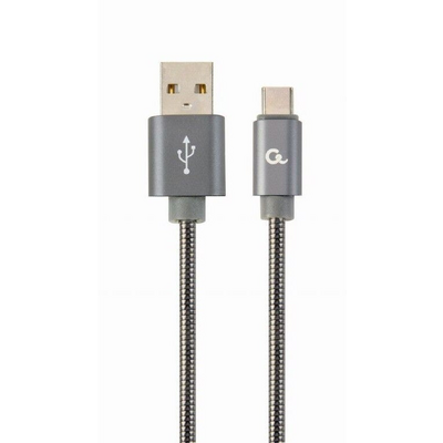 Gembird CC-USB2S-AMCM-1M-BG Premium spiral metal Type-C USB charging and data cable 1m Metallic Grey
