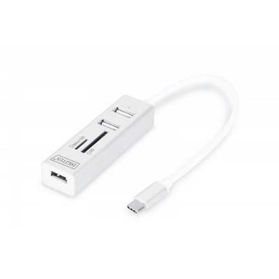 Digitus USB Type-C OTG 3-Port HUB + Card Reader White