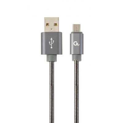 Gembird CC-USB2S-AMmBM-2M-BG microUSB Premium spiral metal charging and data cable 2m Metallic Grey