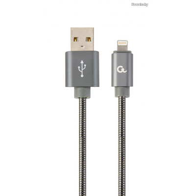 Gembird CC-USB2S-AMLM-1M-BG Lightning Premium spiral metal 8-pin charging and data cable 1m Metallic Grey