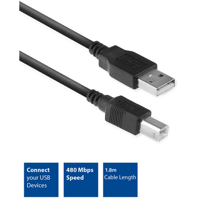 ACT AC3032 USB 2.0 connection cable A male - B male 1,8m Black