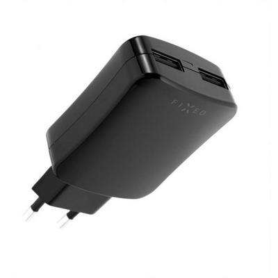 FIXED Travel charger with 2xUSB output, 24W (2x2.4A) Fekete