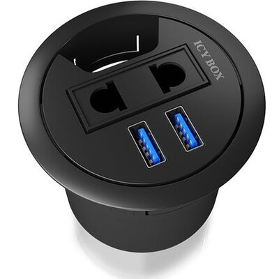 IcyBox Desk Hub 2xUSB 3.0 with 230V EU/US socket