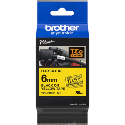 Brother TZe-FX611 laminált P-touch szalag (6mm) Black on Yellow - 8m