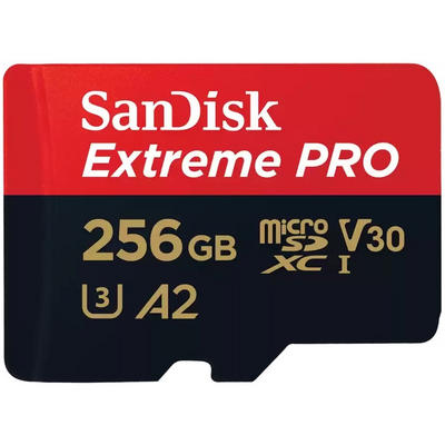 Sandisk 256GB microSDXC Class 10 U3 V30 A2 Extreme Pro + adapterrel