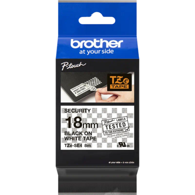 Brother TZE-SE4 Tape Cassette (18mm) Black on White 8m