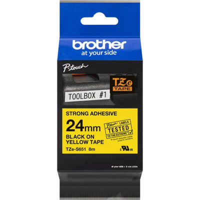 Brother TZE-S651 laminált P-touch szalag (24mm) Black on Yellow - 8m